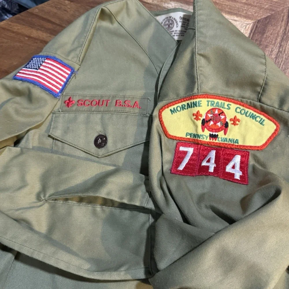 Boy Scouts BSA Shirt Uniform Long Sleeve Vintage‎ 77 Moraine Counsil Pa 12 Neck
